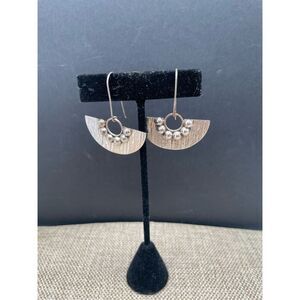 Vintage Mexico 925 Stamped Earrings Southwestern Sterling Silver Hammered Fan De